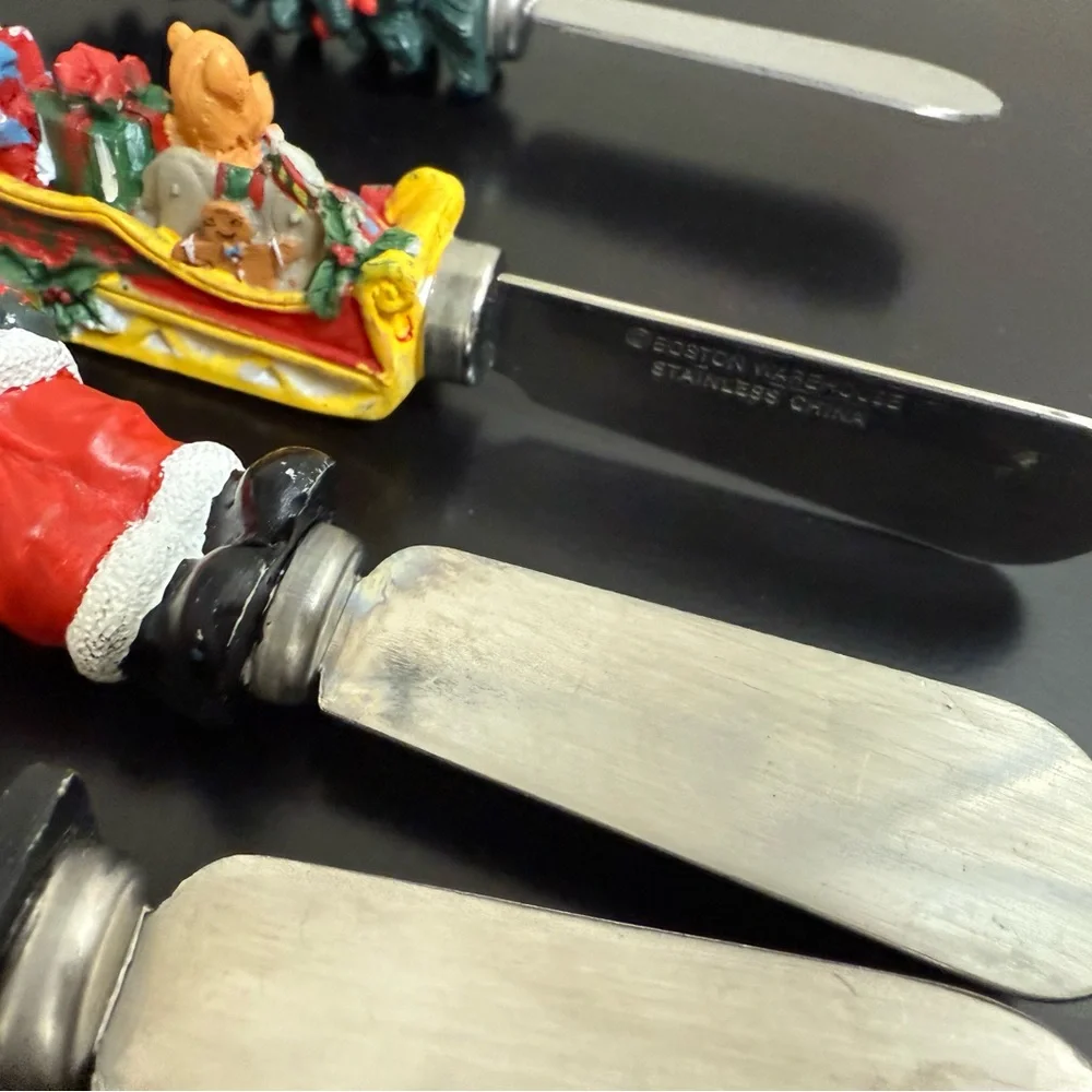 Vintage Set of 5 Festive Holiday Spreader‎ stainless steel